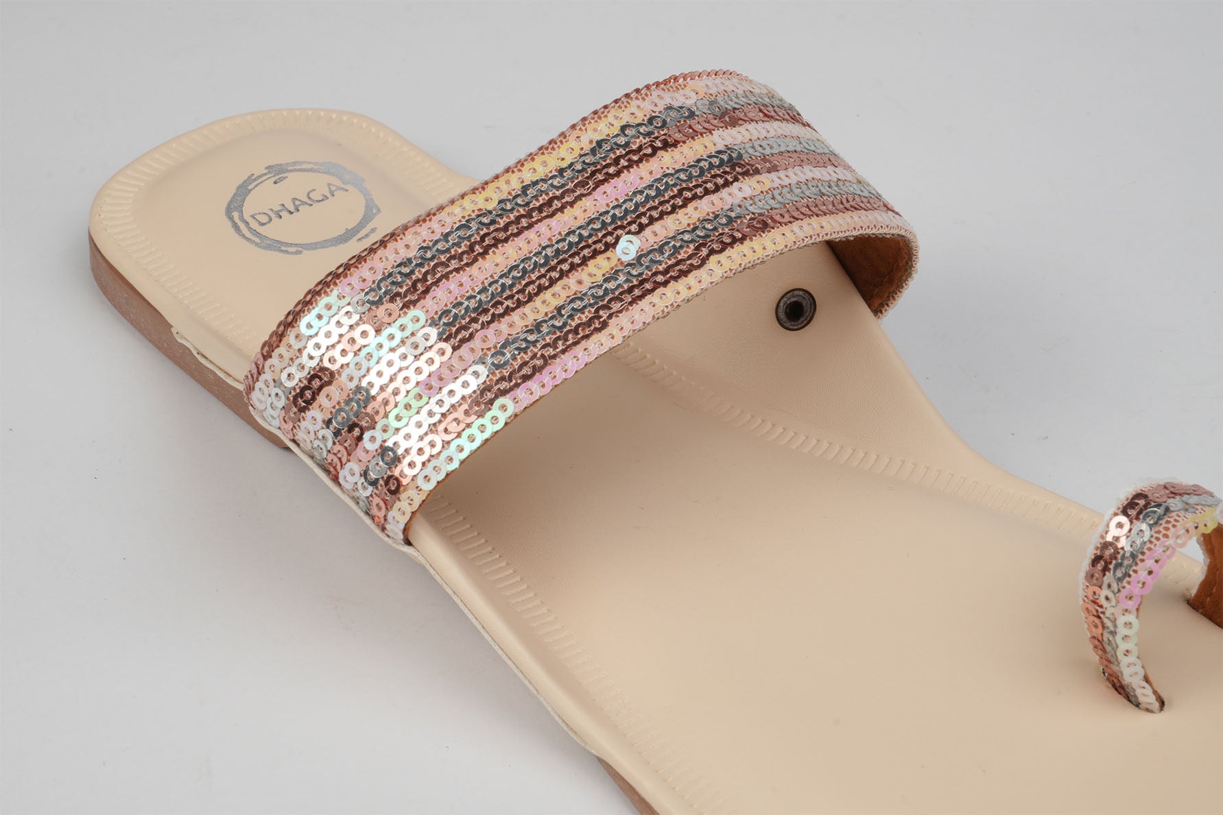 Cream Shimmer Flat Kolhapuri