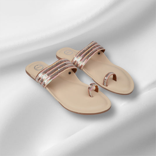 Cream Shimmer Flat Kolhapuri