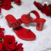 Red and Gold Stripped Block Heel Kolhapuri