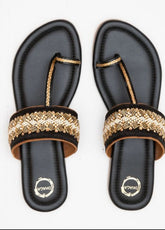 Glam Night with Velvet touch - Black Flat Kolhapuri