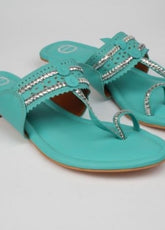 Aqua Shine  - Sea green Flat Kolhapuri