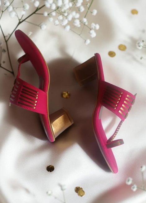 Rose Muse- Fuschia and gold block heel
