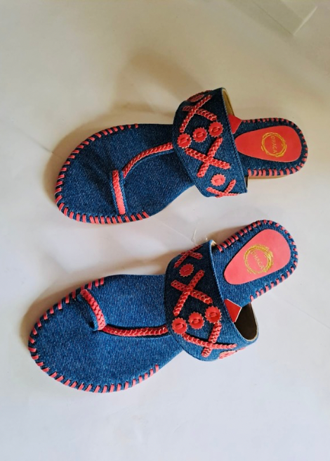 Denim Bloom - Denim Flat Kolhapuri