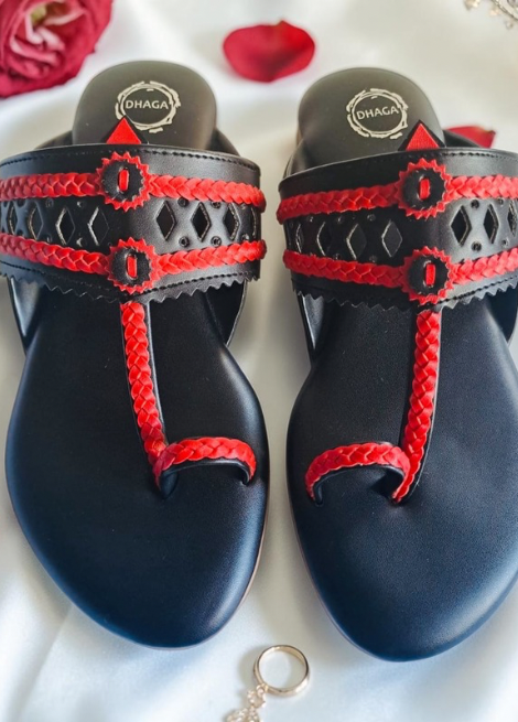 Crimson Edge - Red and Black Kolhapuri