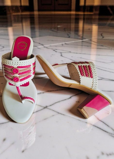Pink Prism - White block Heel