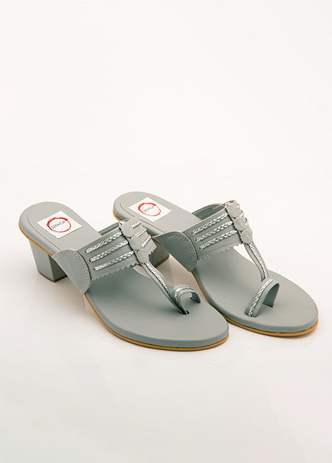 Grey Block Heel Kolhapuri