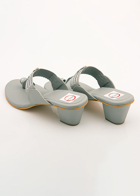 Grey Block Heel Kolhapuri