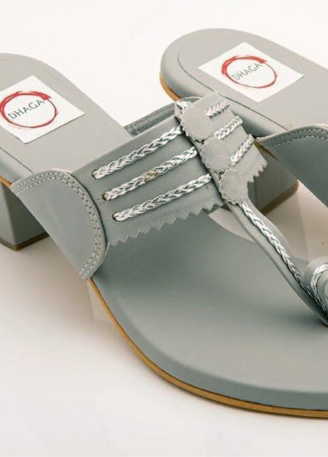 Grey Block Heel Kolhapuri