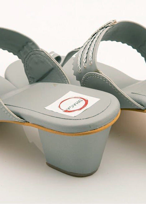 Grey Block Heel Kolhapuri