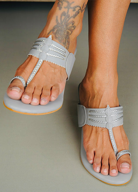 Grey Block Heel Kolhapuri