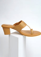 Tan Brown Block Heel Kolhapuri