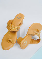 Tan Brown Block Heel Kolhapuri