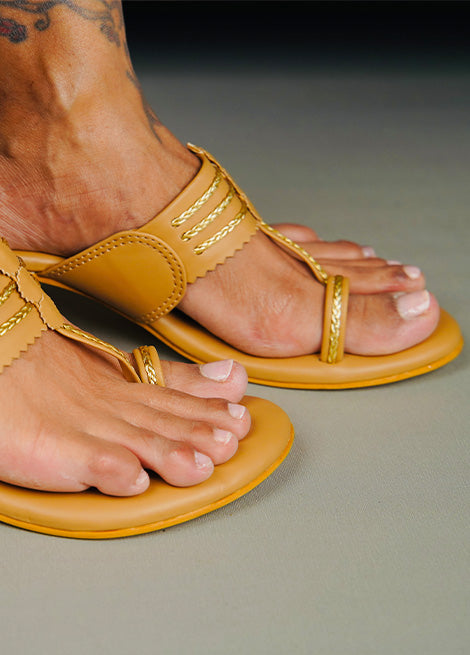 Tan Brown Block Heel Kolhapuri
