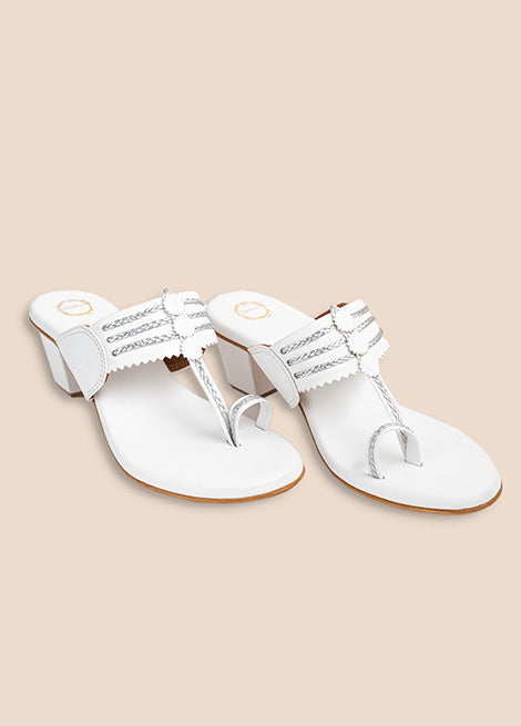 White block heel Kolhapuri