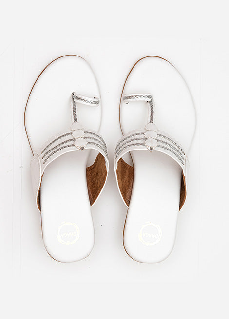 White block heel Kolhapuri