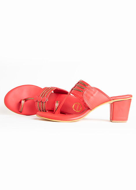 Red Block Heels Kolhapuri