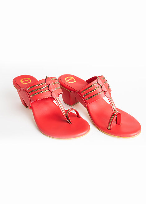 Red Block Heels Kolhapuri
