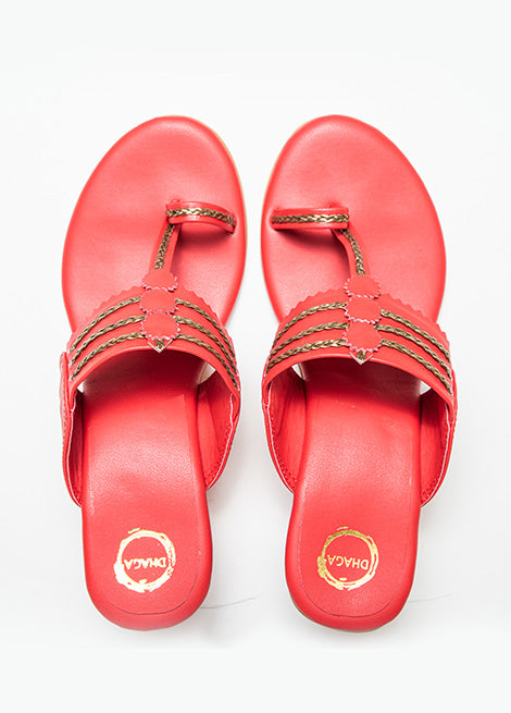 Red Block Heels Kolhapuri