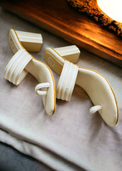 Classic Charm : Cream and White Block Heel