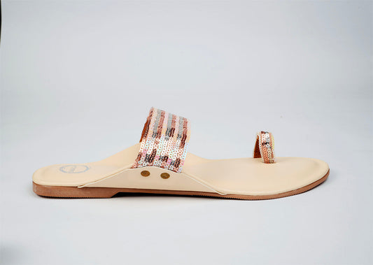 Cream Shimmer Flat Kolhapuri