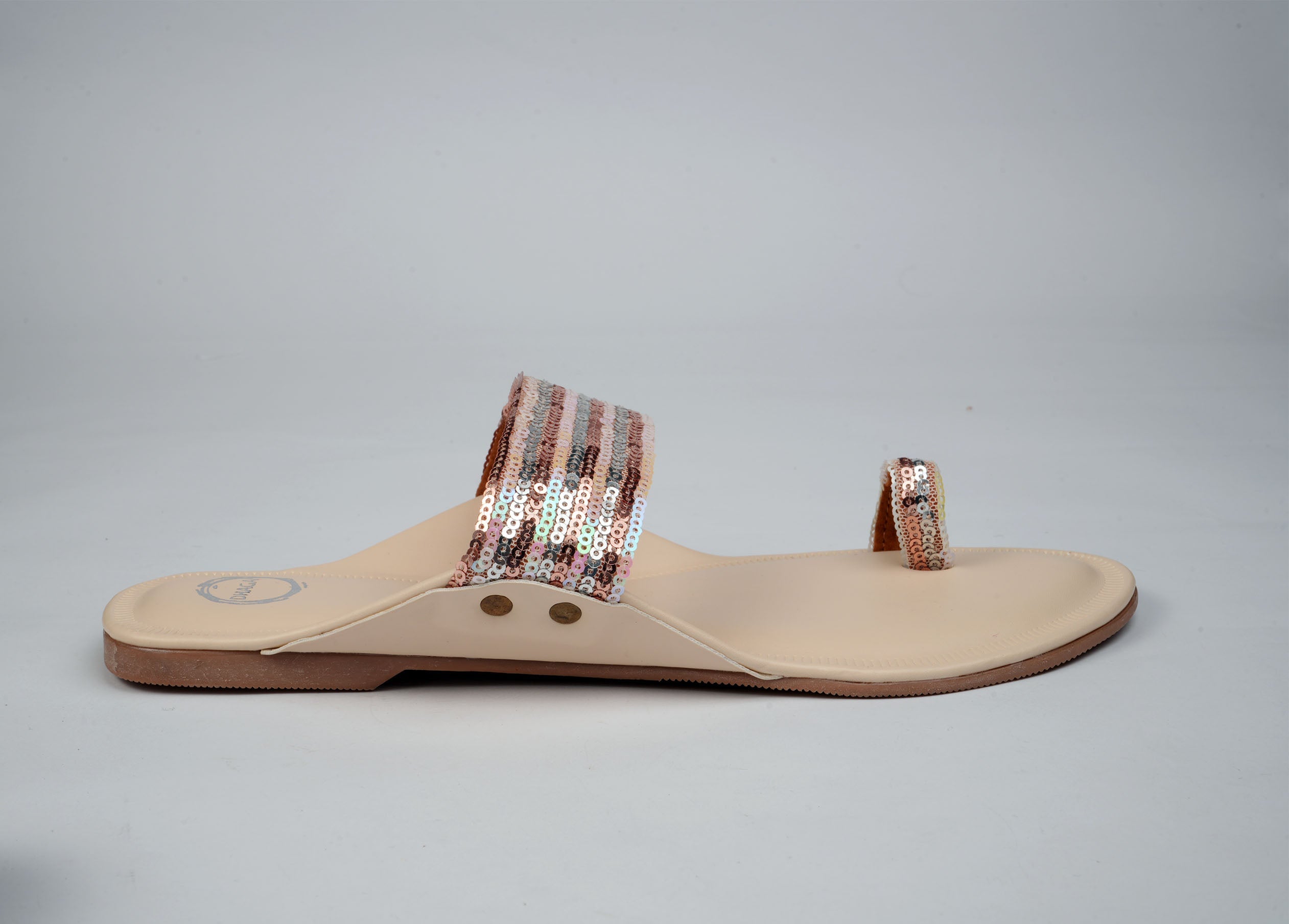 Cream Shimmer Flat Kolhapuri