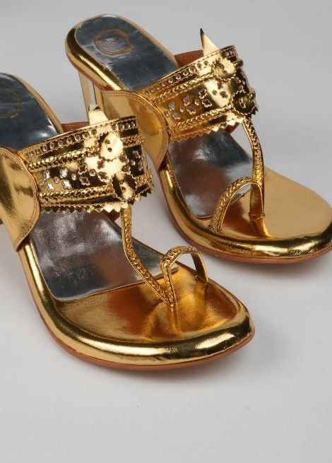 Bling it on  - Gold Block Heel Kolhapuri