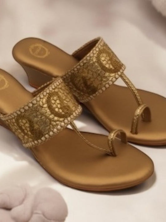Sunehri Adaah - Antique Wedge Heel Kolhapuri