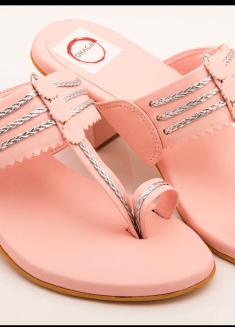 Pink Block Heel Kolhapuri