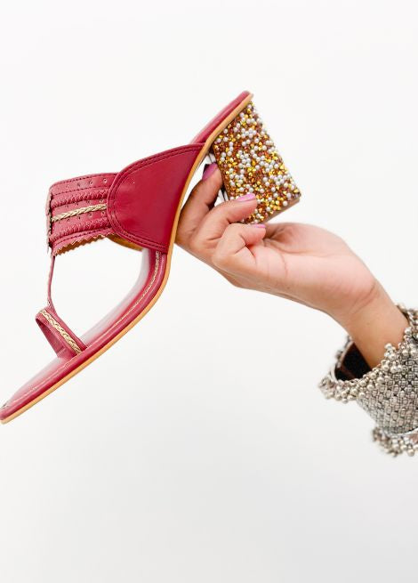 Rudy Radiance - Maroon Block Heel Kolhapuri