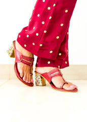Rudy Radiance - Maroon Block Heel Kolhapuri