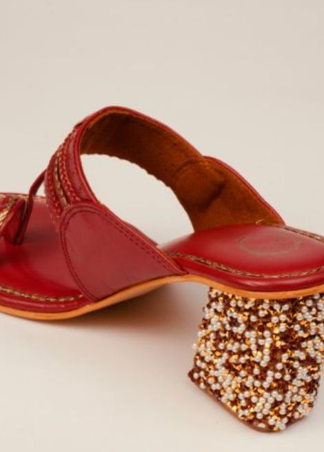 Rudy Radiance - Maroon Block Heel Kolhapuri