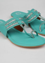Aqua Shine  - Sea green Flat Kolhapuri