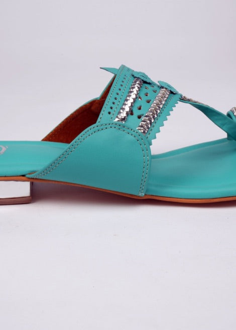 Aqua Shine  - Sea green Flat Kolhapuri