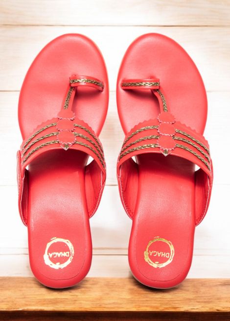 Red Block Heels Kolhapuri