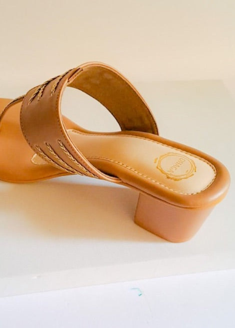 “Knot & Go”  Light brown block heels