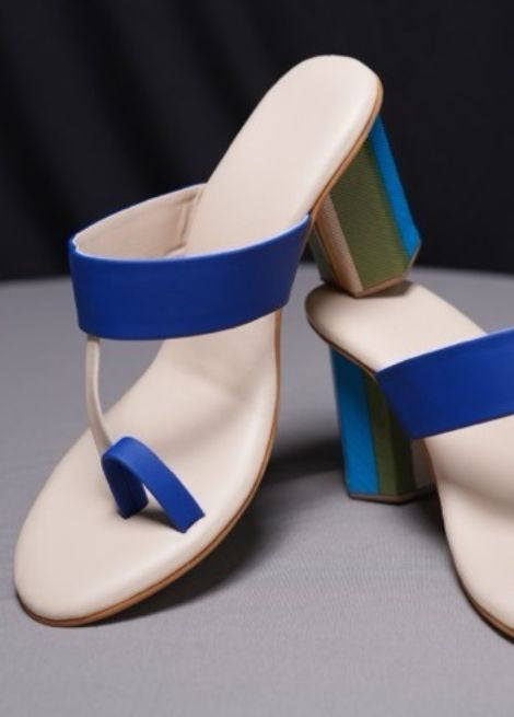 Stripe it with Cream- Color blocked Heel Kolhapuri