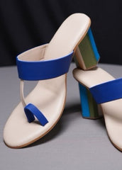 Stripe it with Cream- Color blocked Heel Kolhapuri