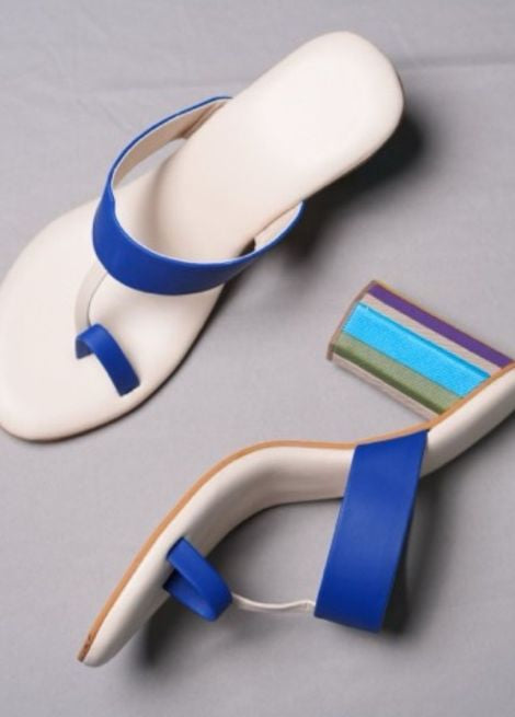 Stripe it with Cream- Color blocked Heel Kolhapuri