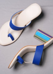 Stripe it with Cream- Color blocked Heel Kolhapuri