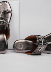 Silver Cadillac - Metallic Block Heel Kolhapuri