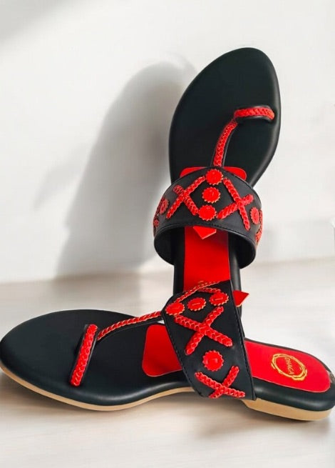 Chilli Chic - Black Flat Kolhapuri