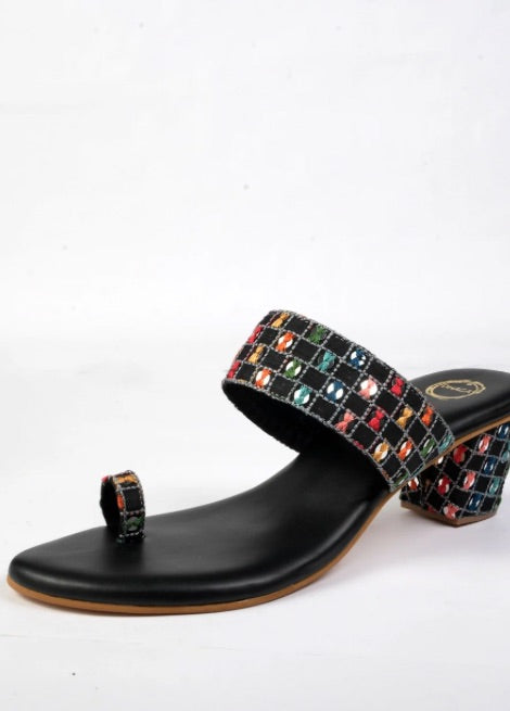 Threaded Harmony - Multicolor black Block heel
