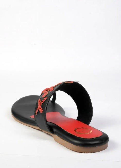 Chilli Chic - Red and Black Flat Kolhapuri