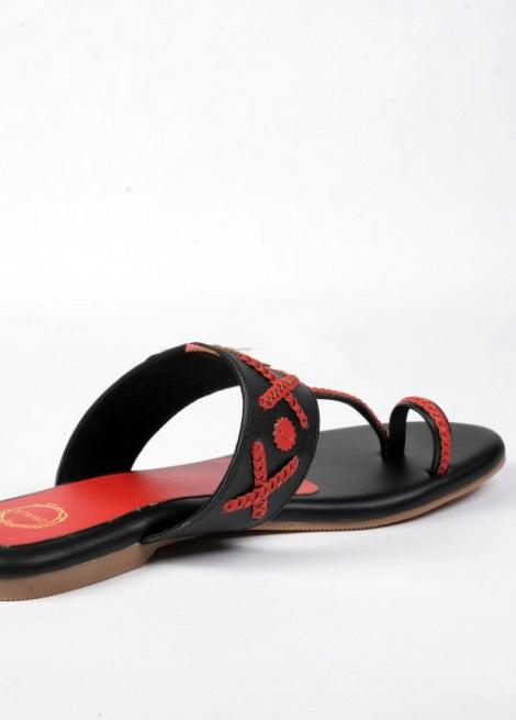 Chilli Chic - Red and Black Flat Kolhapuri