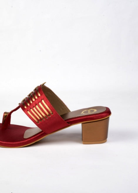 Crimson Chant - Maroon and Gold Block Heel