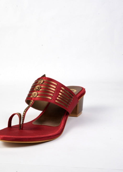 Crimson Chant - Maroon and Gold Block Heel