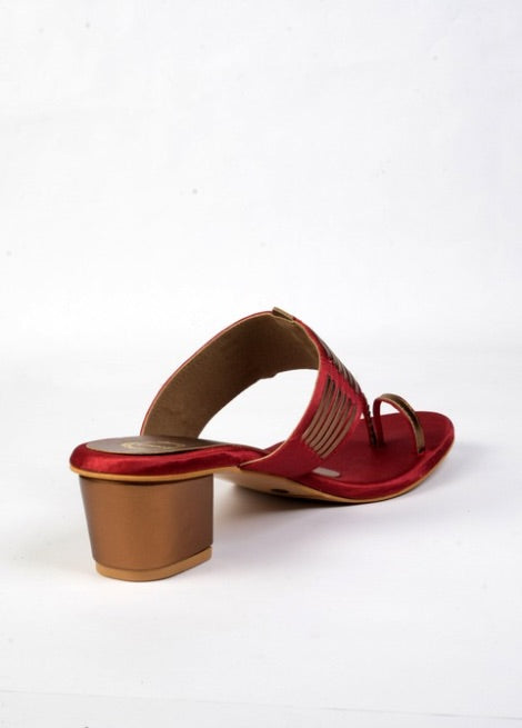 Crimson Chant - Maroon and Gold Block Heel