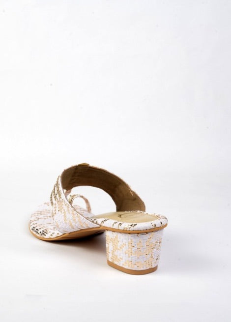Golden Muse - White and Gold Block Heel