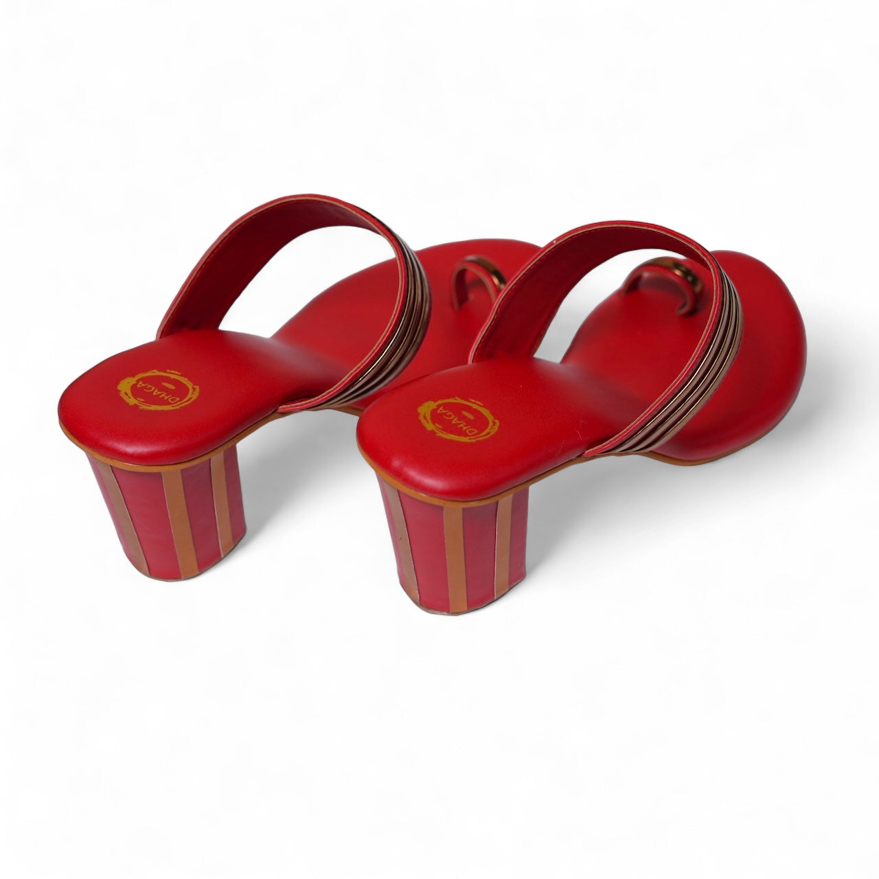 Red and Gold Stripped Block Heel Kolhapuri