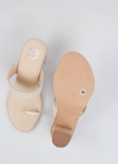 Snow Ball - Cream and White Block Heel